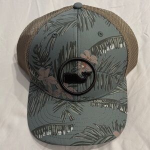 Vineyard Vines Hawaiian Floral Palm Tan Mesh Cap with Whale Logo